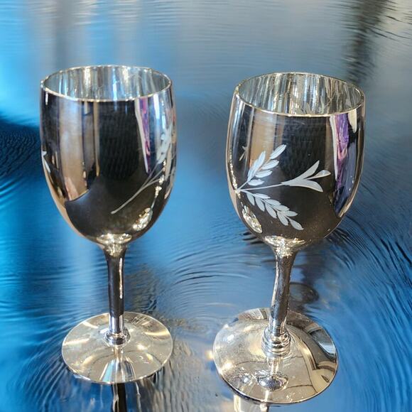 Candlelite Crystal Mueller Etched Glass Silver Goblets Wine Hand Blown Vintage - Picture 7 of 7